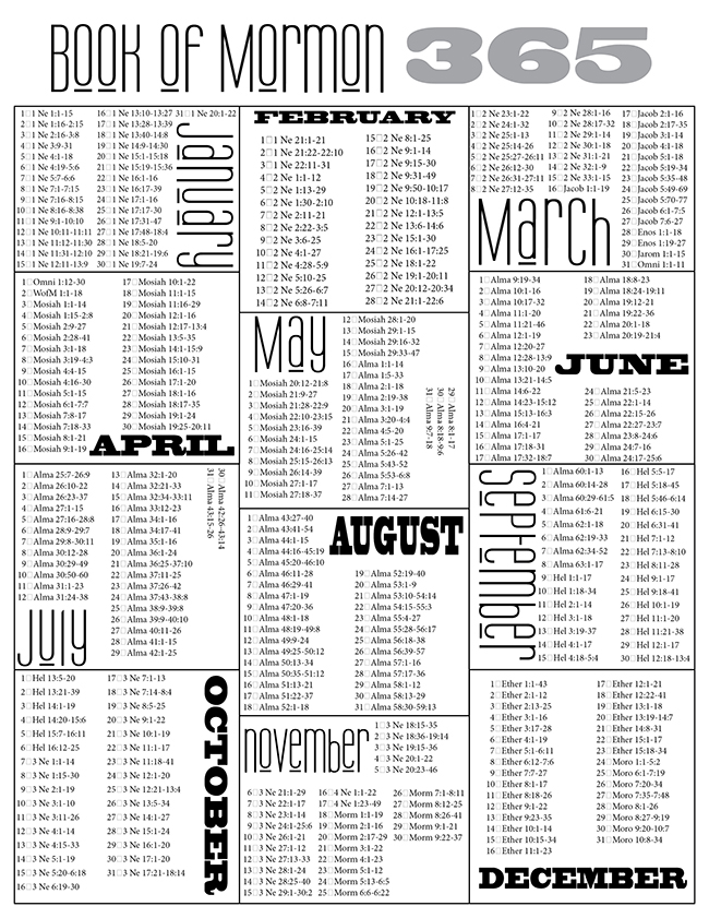 FREE PRINTABLE 365 day Book of Mormon Reading Schedule. 