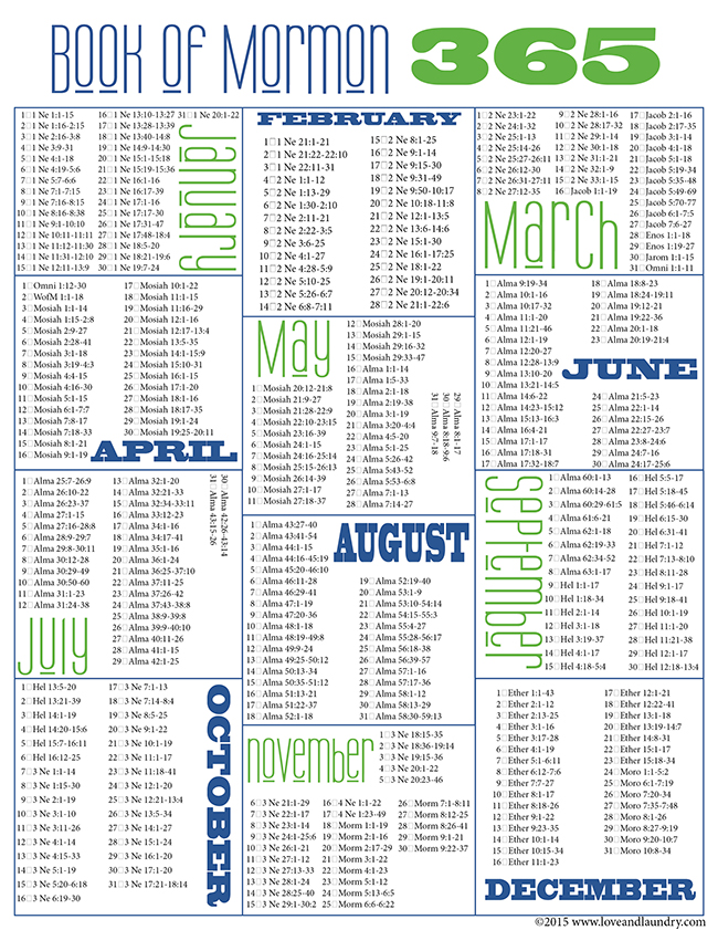 FREE PRINTABLE 365 day Book of Mormon Reading Schedule. 