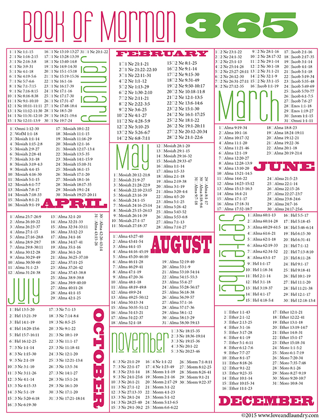 FREE PRINTABLE 365 day Book of Mormon Reading Schedule. 